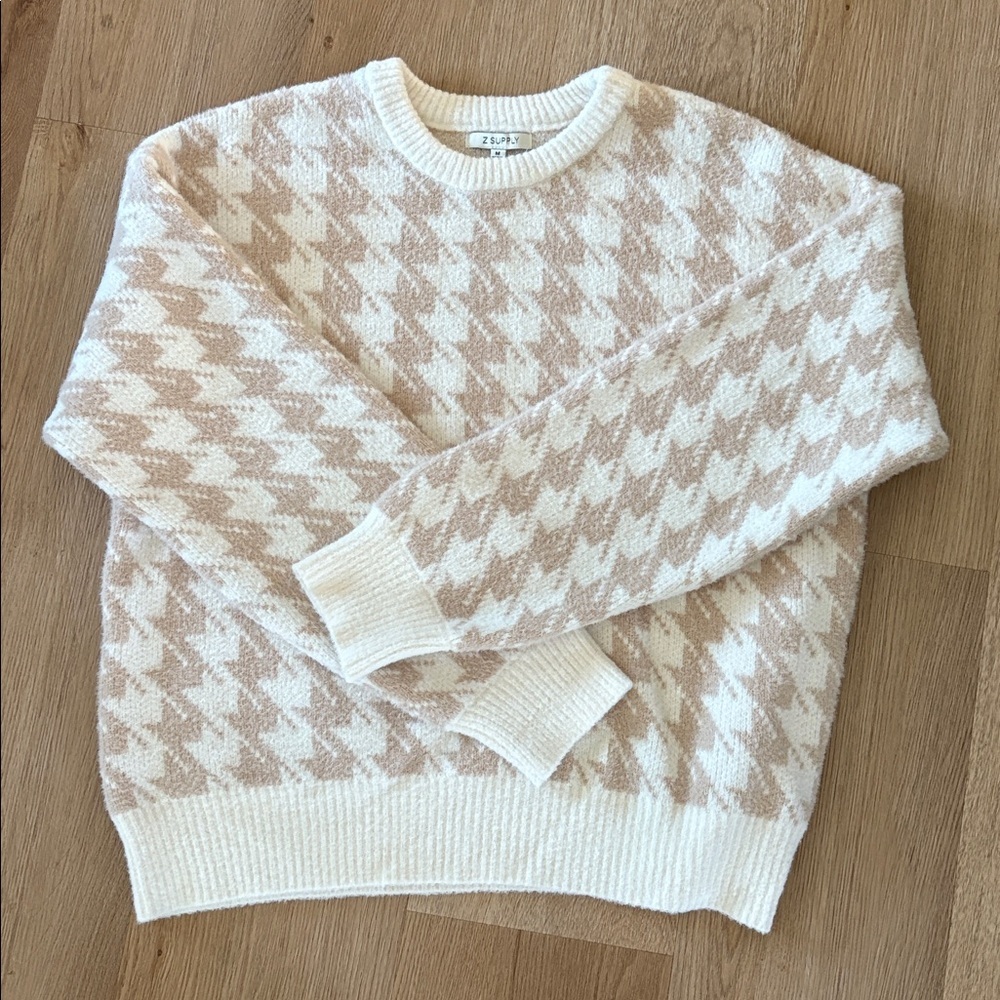 Cream and Tan ZSupply Houndstooth Sweater